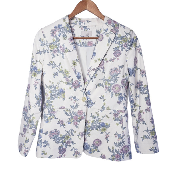Loft Petites Sz 4P Floral Print Jacket Cotton Blend One Button Collared Workwear - Picture 1 of 12